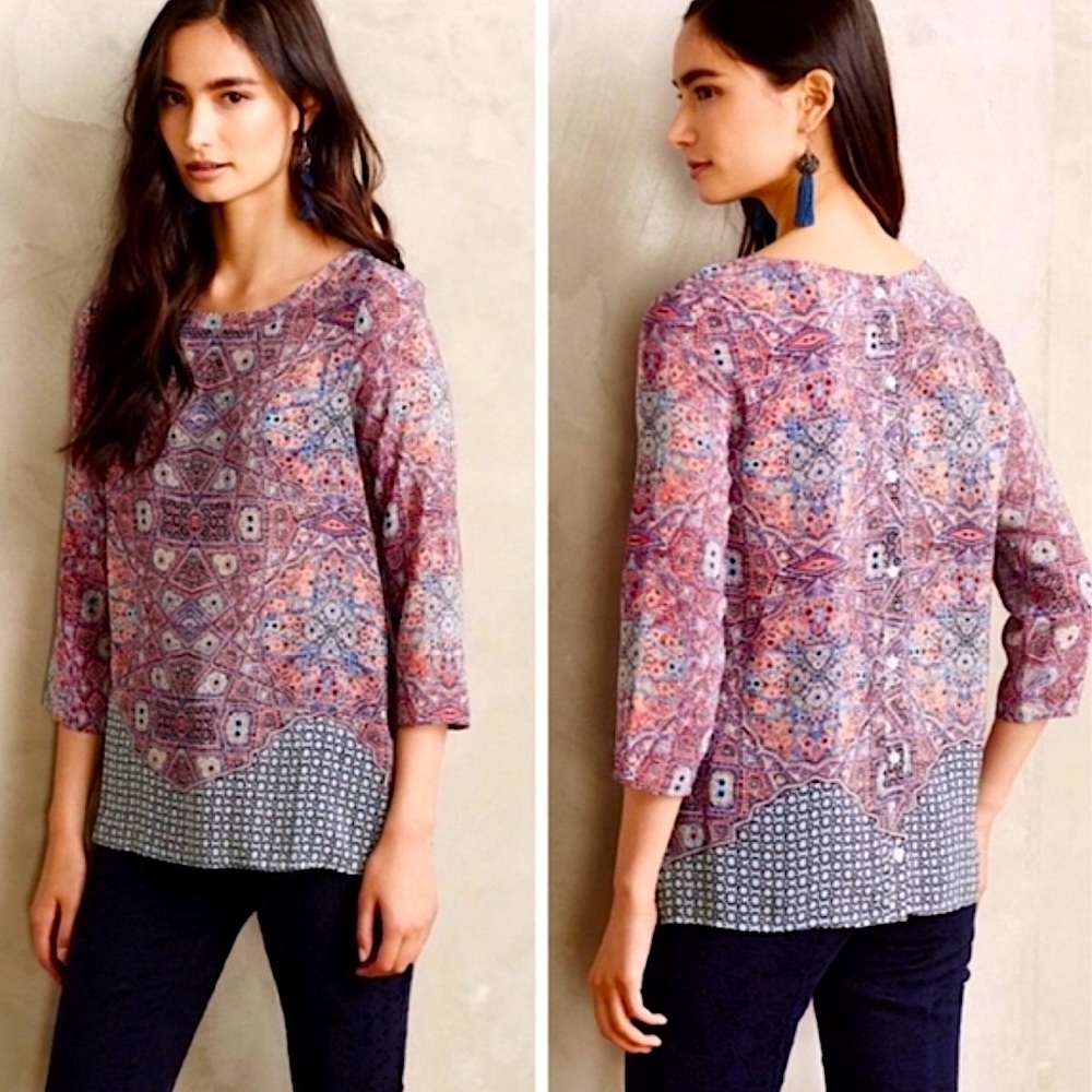 NWOT ANTHROPOLOGIE Maeve 100% silk Sidney multicolor boho blouse size 0 new